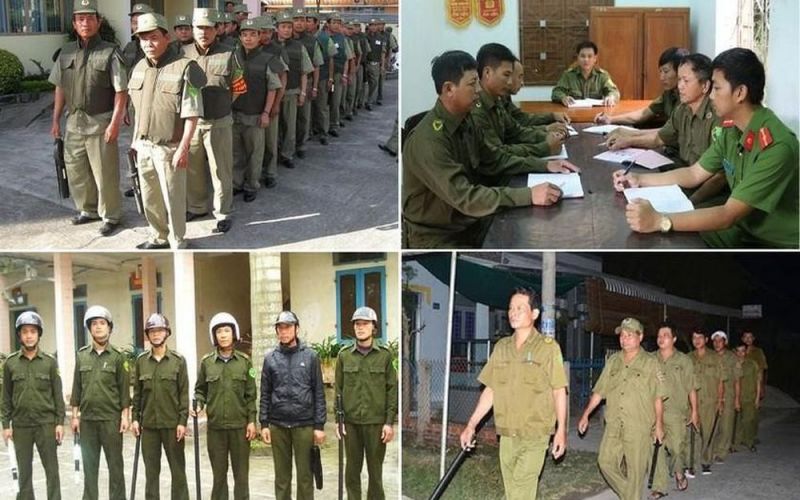 Lực lượng tham gia bảo vệ an ninh, trật tự ở cơ sở được trang bị dùi cui, áo giáp, găng tay bắt dao